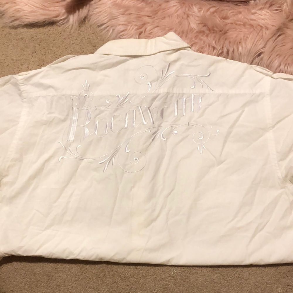 Nwot Men’s white button down Rockawear cotton dress shirt size 4x